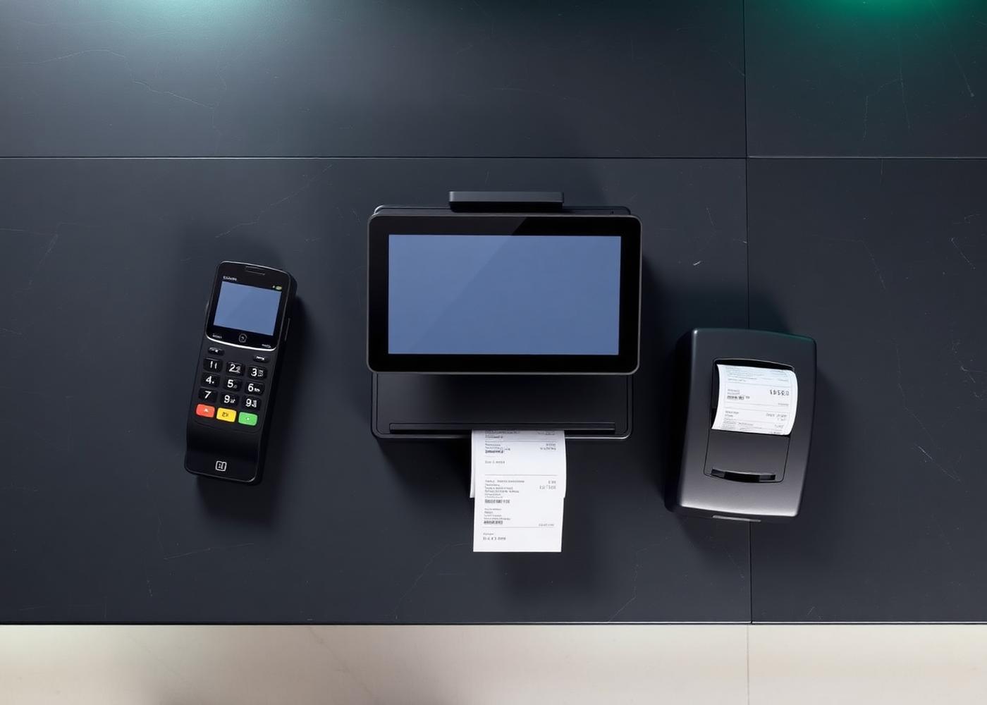 Modern countertop POS system with card reader and receipt printer